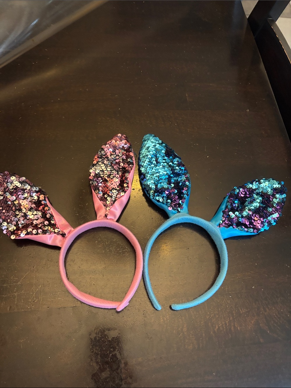 Sequin Bunny Ear Headband Set - Pink and Blue